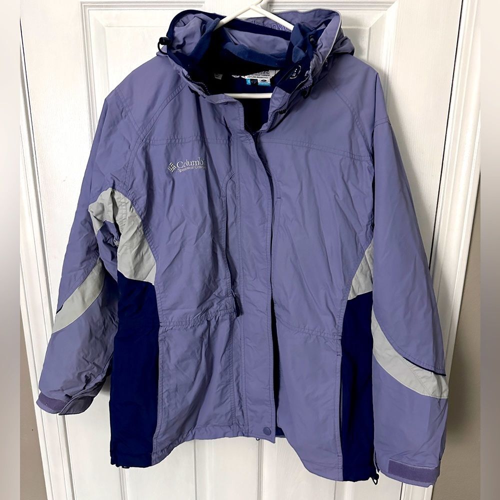Columbia interchange core purple gray hooded coat fleece lined zip in insert XL